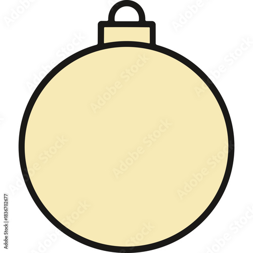 Pale Yellow Christmas Ornament Ball with Black Outline and Hanging Loop Simple Flat Icon Illustration Isolated on Black Background Festive Decoration