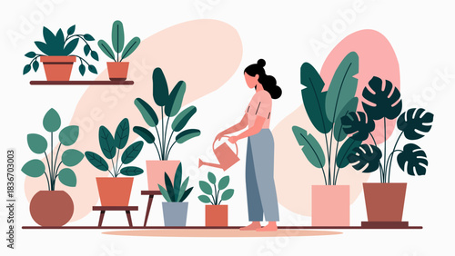 Indoor Gardening Hobby Woman Watering Houseplants