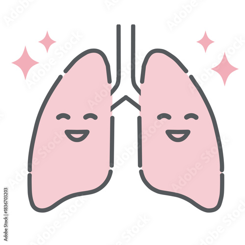 健康で元気な肺のキャラクターイラスト（正常な呼吸機能）