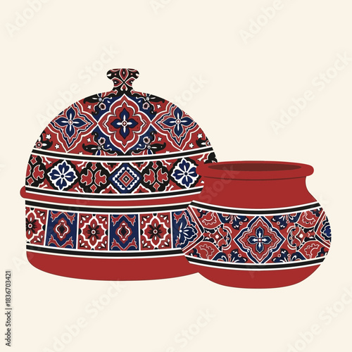 Ornamental ceramic vessels with elaborate traditional floral patterns design