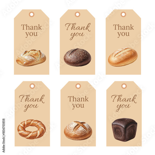 Watercolor Thank You Tags Collection with Assorted Bakery Bread