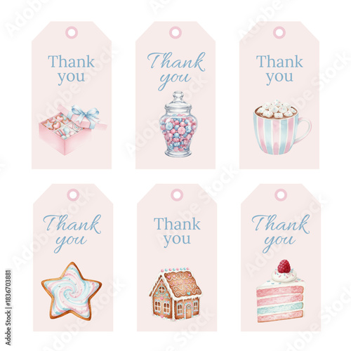 Watercolor Thank You Gift Tags Set with Sweet Winter Treats