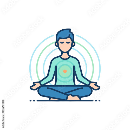 Meditating person radiating positive energy finding balance in lotus position promoting mindfulness and stress relief for wellness blogs relaxation guides