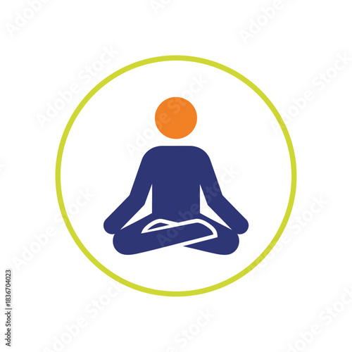 Meditation icon for relaxation a person sits cross-legged within a green circle symbolizing wellness and mindfulness practices perfect for health blogs.