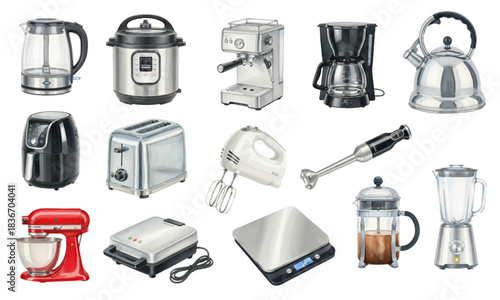 Watercolor Collection of Modern Kitchen Appliances and Gadgets