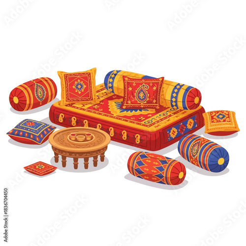 Exotic Seating Arrangement with Intricate Design and Vibrant Colors