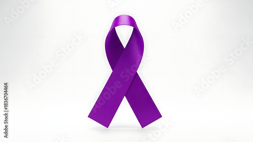 A vibrant purple awareness ribbon stands alone on a clean white background