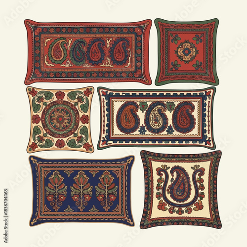 Hand Drawn Suzani Inspired Decorative Cushion and Pillow Designs Collection