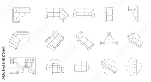 modular sofa configurations displaying various furniture arrangement options for customizable living spaces ideal for interior design and home furnishing layouts