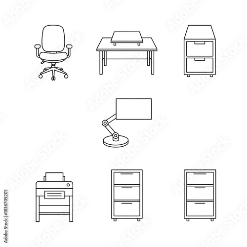 office furniture featuring desk chair filing cabinets and lamp essential for office decor  work space design for illustrating interiors