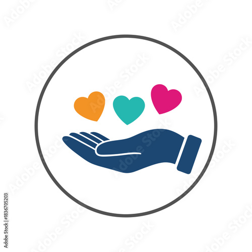 Offering support with love hand holding hearts in vibrant colors conveying care and generosity for charity campaigns and community outreach.
