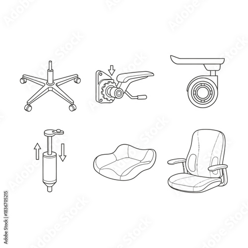 office chair parts diagram detailed illustration of components base lift seat backrest and mechanism perfect for assembly guides and furniture design projects