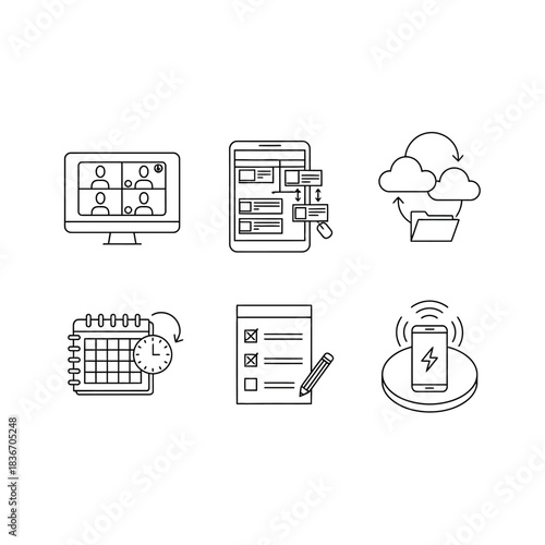 online meeting team collaborating remotely on a digital project on a tablet cloud data synchronization optimizing productivity for business
