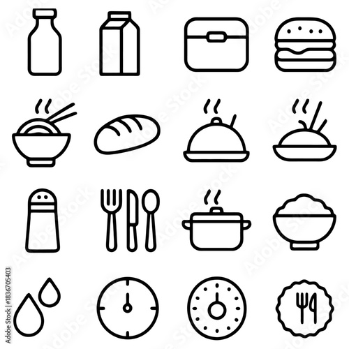 Essential Culinary Elements: An illustrative display of food and mealtime necessities. 