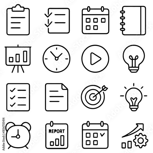 Business Icon Set: A comprehensive collection of business-related icons that is visually appealing and designed to enhance various design projects. Includes essential elements for presentations.