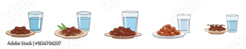 Dates Water Illustration Flat Vector Fresh Sweet Dates