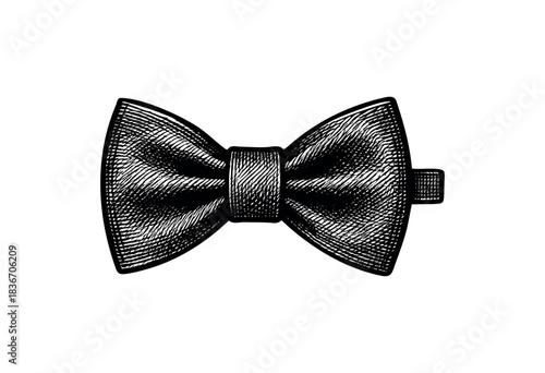 Isolated Black and White Vintage Etched Drawing of a Bowtie — Stock Vector.