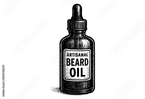 A Vintage-Style Illustration of an Artisanal Beard Oil Bottle With a Dropper — Stock Illustration.