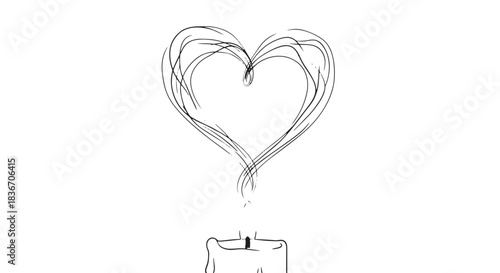 Minimal sketch of a heart-shaped smoke rising from a lit candle.
