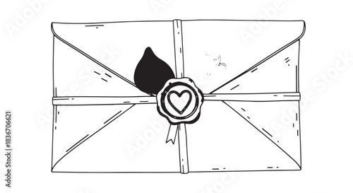 Hand-drawn envelope with a heart seal illustration for romantic mail.