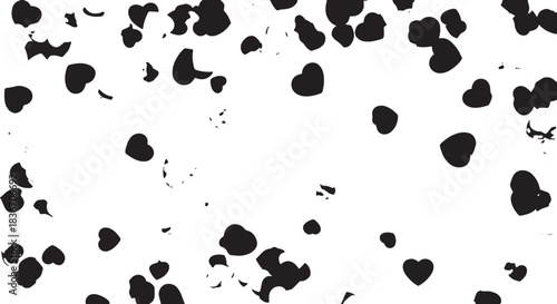 Abstract black and white speckled pattern resembling cow spots on a white background with high-contrast texture.