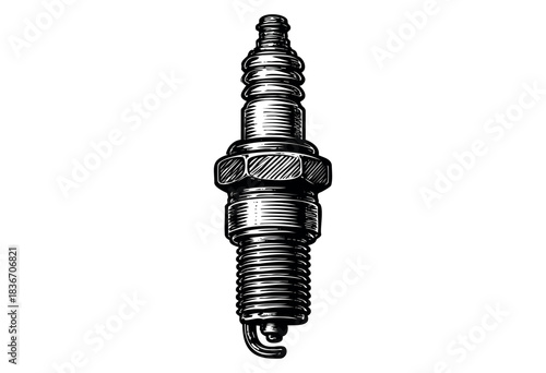 Detailed Engraving of a Spark Plug on White Background — Stock Illustration.
