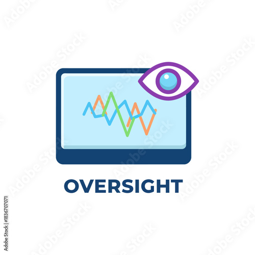 oversight of business data analysis of market trends and financial forecasting on a modern monitor with an eye icon ideal for company reports