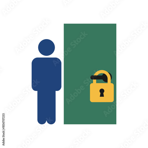 private space concept person standing outside a locked door symbolizing restricted access security and the need for privacy and personal boundaries.