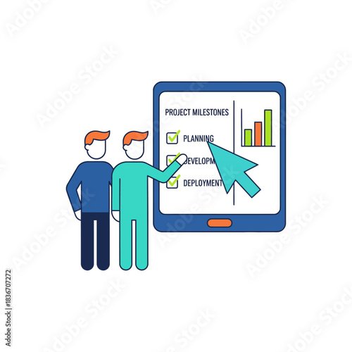 project milestones on tablet team collaboration planning  deployment progress using digital tools for presentations and project management solutions