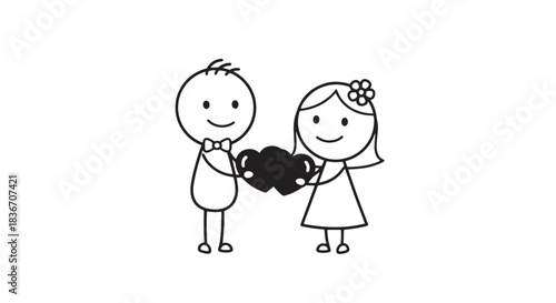 Simple illustration of two children exchanging a heart, conveying friendship and kindness.