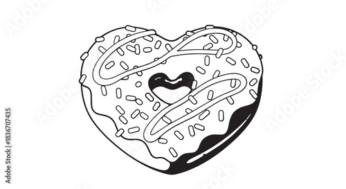 Heart Shaped Donut with Icing and Sprinkles, a Sweet Dessert Treat.