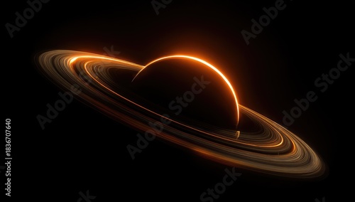 Ringed planet glows orange in space