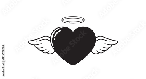 Heart with angel wings and halo symbol.