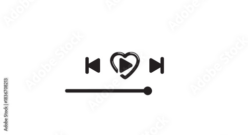 Minimalistic music player icon with heart in center and subtle progress bar.