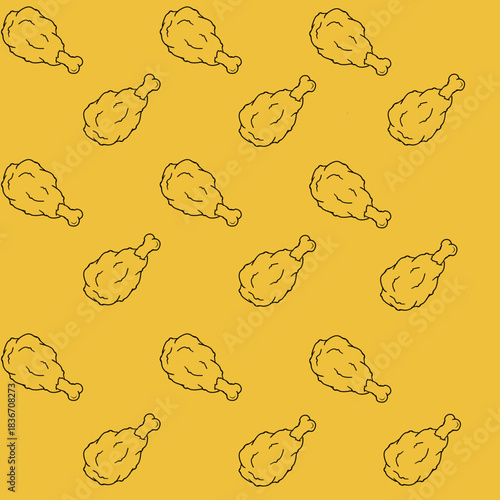 Seamless pattern of chicken legs. Hand drawing Doodle chicken legs. Fried chicken doodle pattern background. Fried chicken Seamless Pattern for coloring kids books