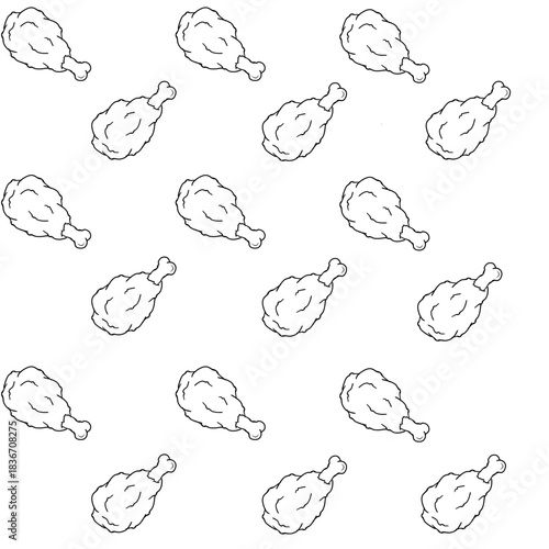 Seamless pattern of chicken legs. Hand drawing Doodle chicken legs. Fried chicken doodle pattern background. Fried chicken Seamless Pattern for coloring kids books