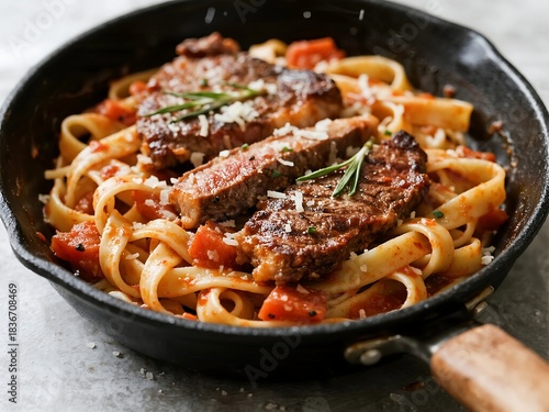 Juicy Garlic Butter Steak Pasta with Parmesan Linguine