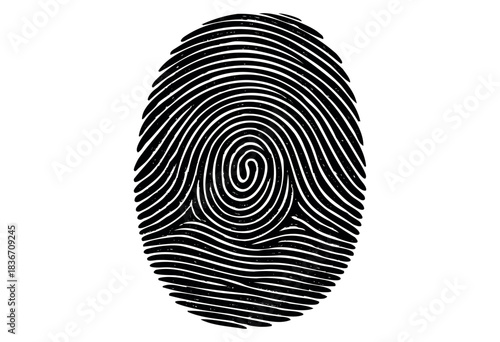 Monochrome fingerprint detail on a white background representing identity verification and security measures — stock illustration.