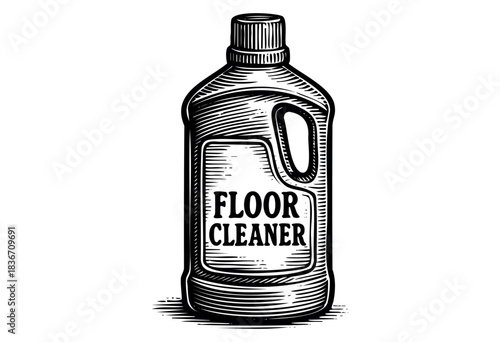 Engraved illustration of a plastic bottle of floor cleaner — stock illustration.