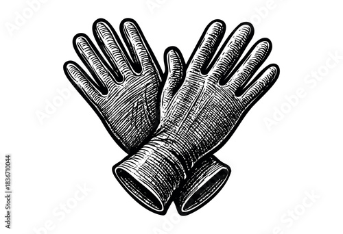 Vintage style illustration of protective gloves isolated on white background — stock illustration.