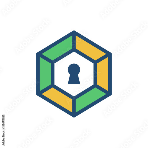security logo design featuring a keyhole inside hexagon shapes conveying digital safety modern cryptography reliable protection trust