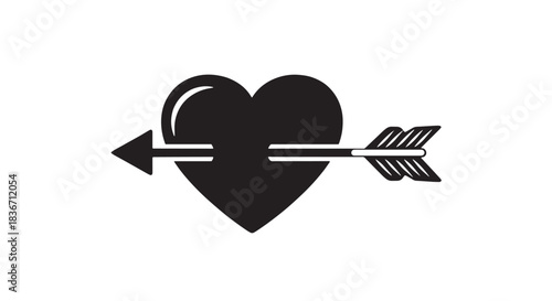 Minimalist heart with arrow graphic symbolizing love and heartbreak through a bold vector design.