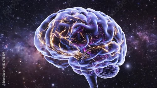 Wallpaper Mural Digital Illustration of Human Brain Illuminated in Space with Vibrant Neural Connections Torontodigital.ca