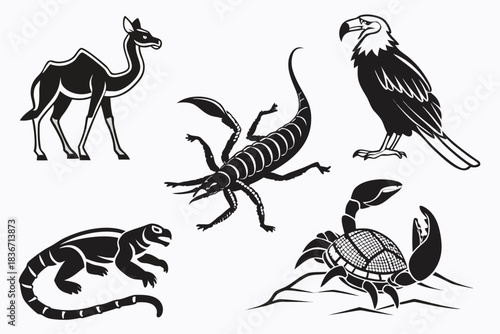 Desert Animals Collection: A captivating collection of intricately designed desert animals showcases a range of wildlife, each animal rendered with detailed artistry.