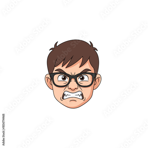 Pixelated Cartoon Face of An Angry Man With Glasses and Brown Hair Expressing Frustration And Rage Against A Black Background