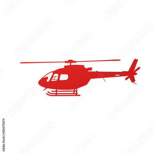 Red Silhouette of a Helicopter in Flight Against a Black Background with White Outlines Detail