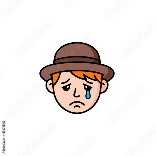 Sad Caucasian Male With Orange Hair Wearing A Brown Fedora Expressing Sorrow With A Tear Rolling Down His Cheek Against A Black Background Digital Art