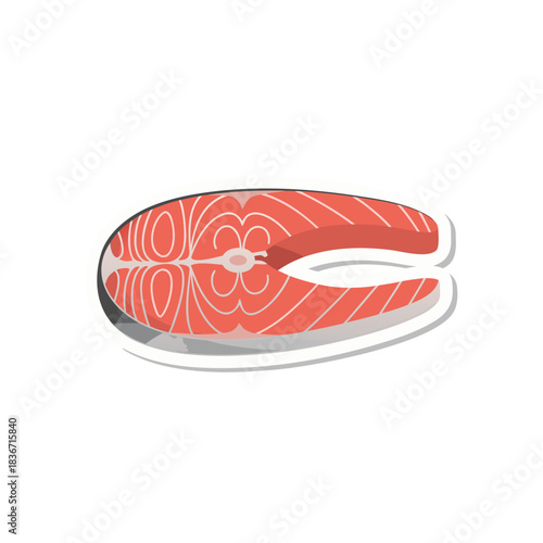 Salmon Steak Fresh Raw Pink Flesh Slice with Orange Hues and White Fat Marbling Cut Cleanly Prepared for Cooking Isolated on Black Background Realistic Vector Illustration