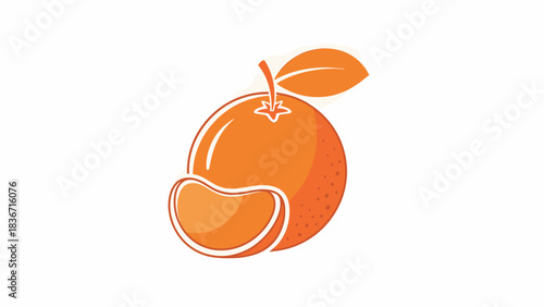 Fresh orange fruit with segment and leaf vector illustration. Citrus fruit icon on white background.