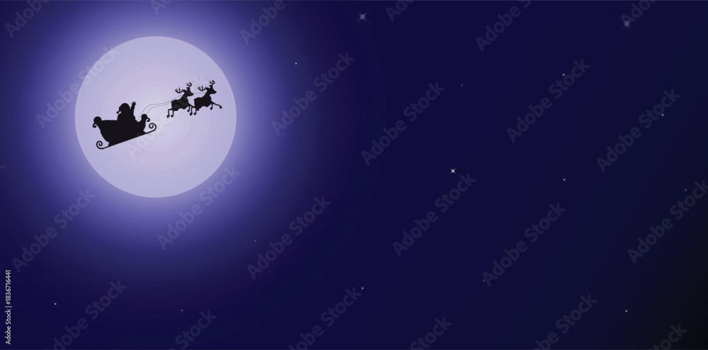 Fototapeta premium Magical Christmas Night with Santa’s Sleigh and Reindeer Silhouette, Christmas Background